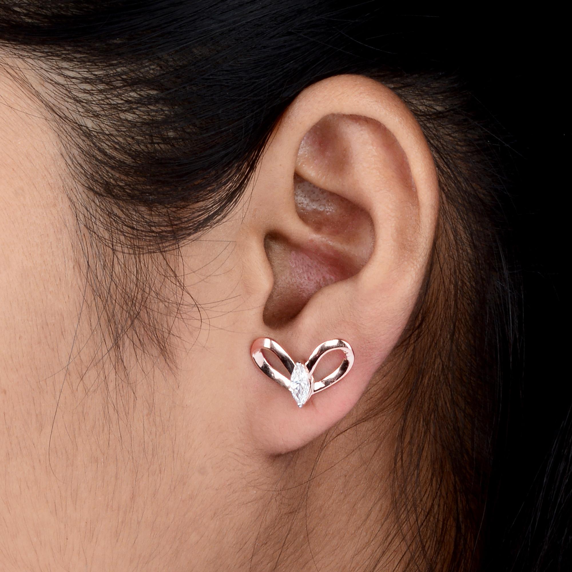Moderne Clous d'oreilles papillon en or rose 18 carats avec diamants marquises SI/HI de 0,51 carat en vente