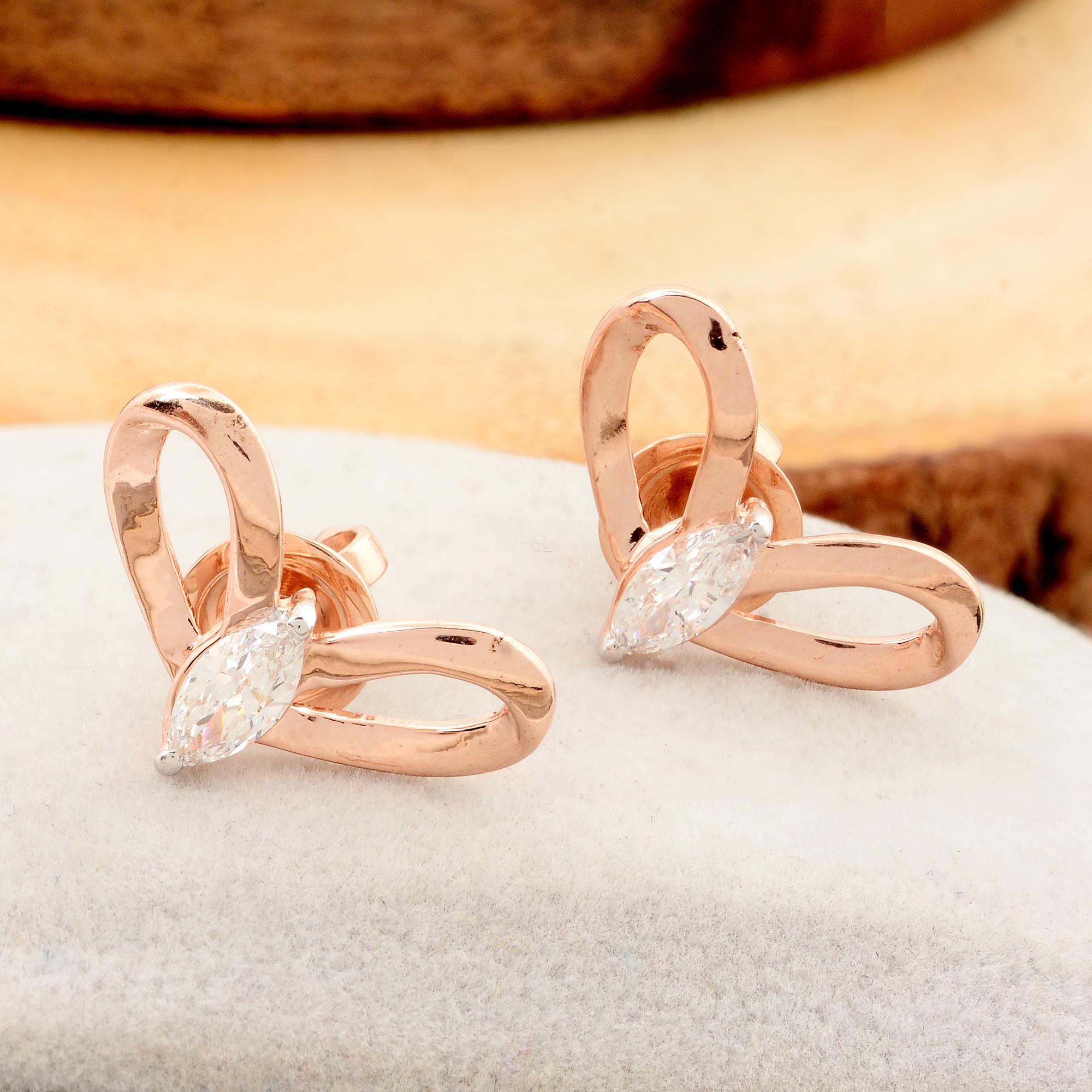 Taille Marquise Clous d'oreilles papillon en or rose 18 carats avec diamants marquises SI/HI de 0,51 carat en vente