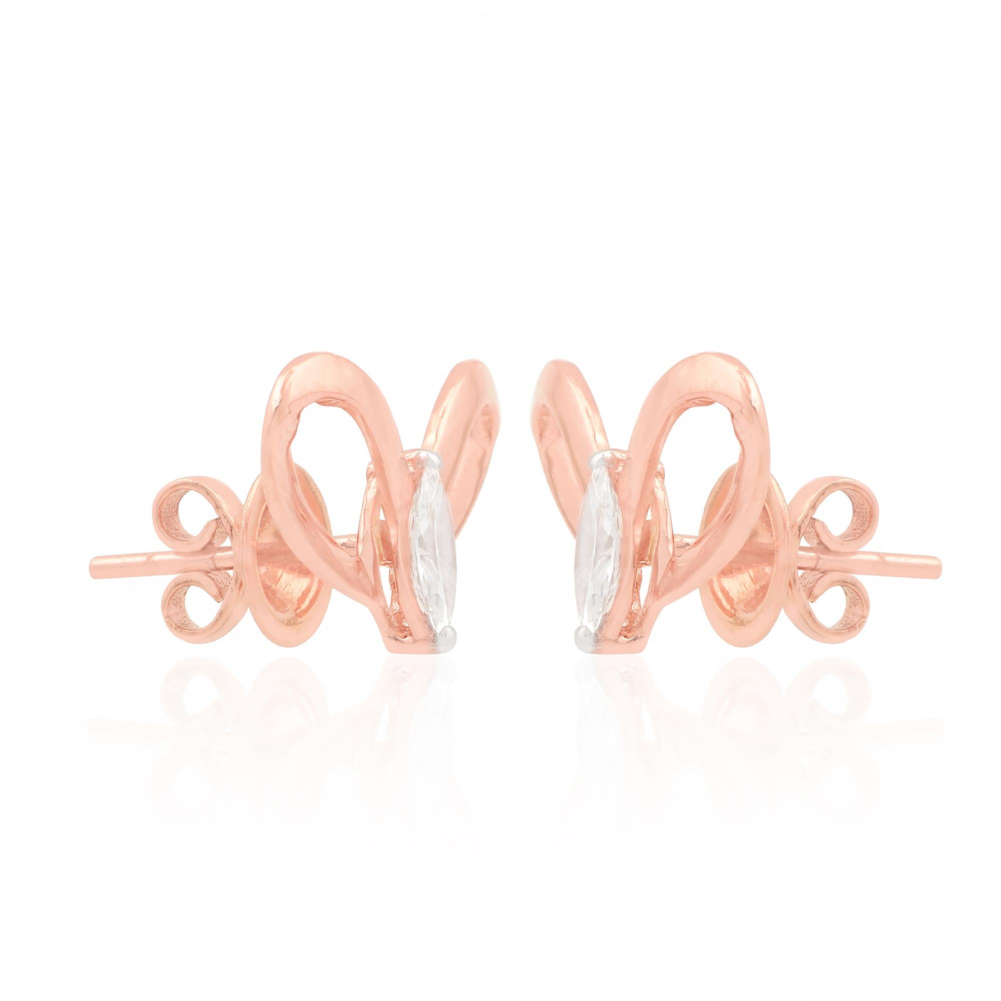 Clous d'oreilles papillon en or rose 18 carats avec diamants marquises SI/HI de 0,51 carat Neuf - En vente à Diera, Dubai