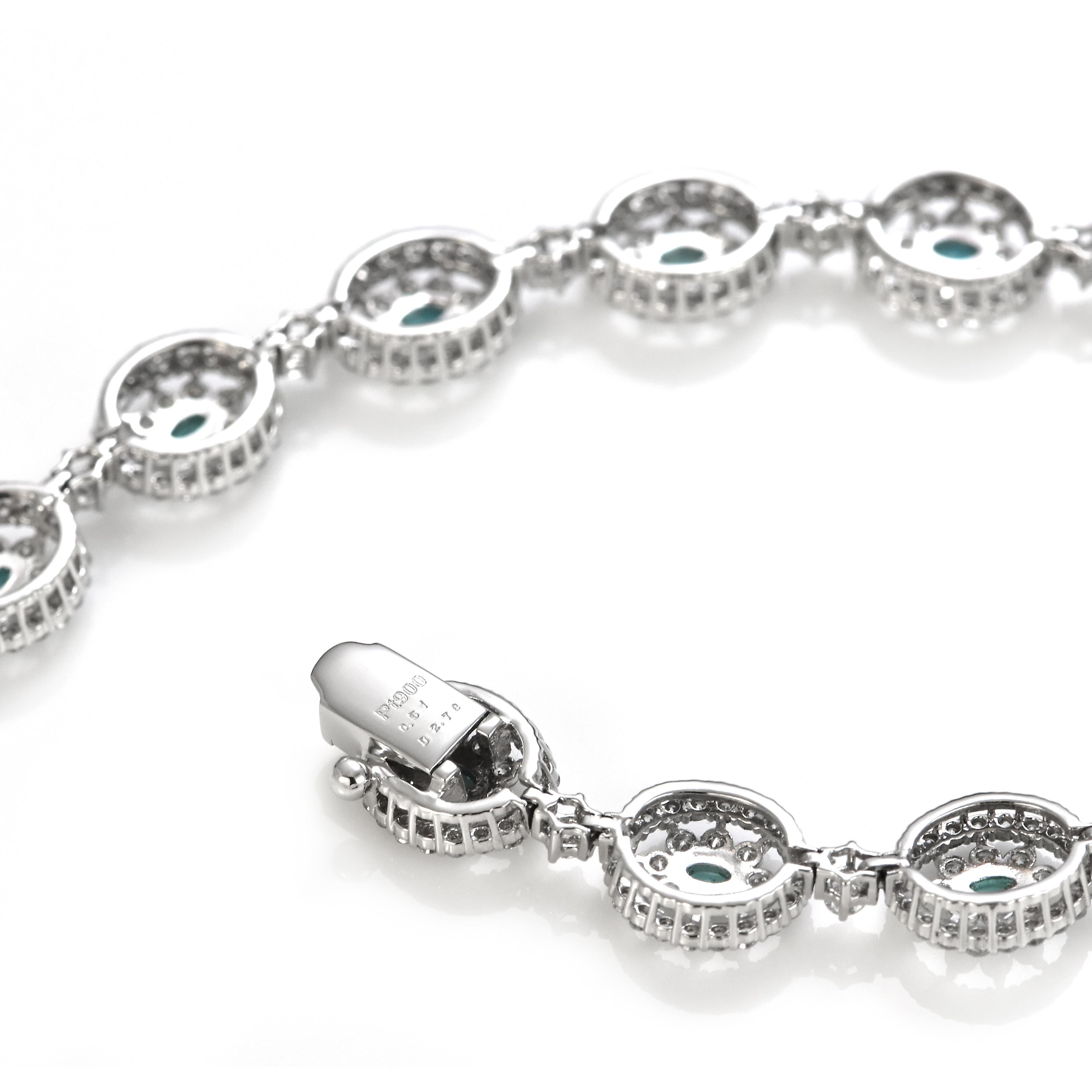 Women's 0.51 Carats Brazilian Paraiba Tourmaline and Diamond Bracelet Made in Platinum