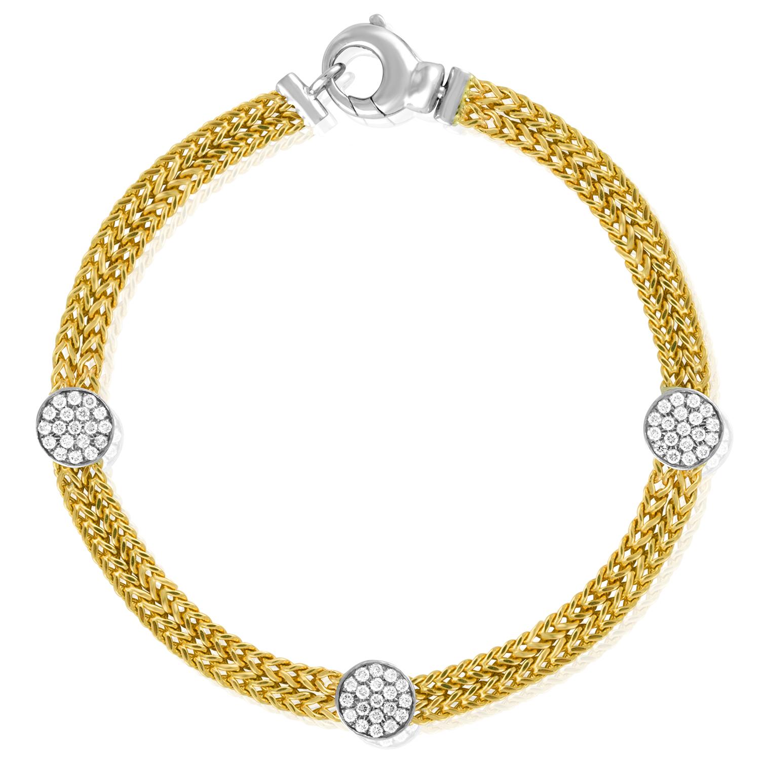 Taille ronde Bracelet à double chaîne en or avec diamants 0,51 carat en vente