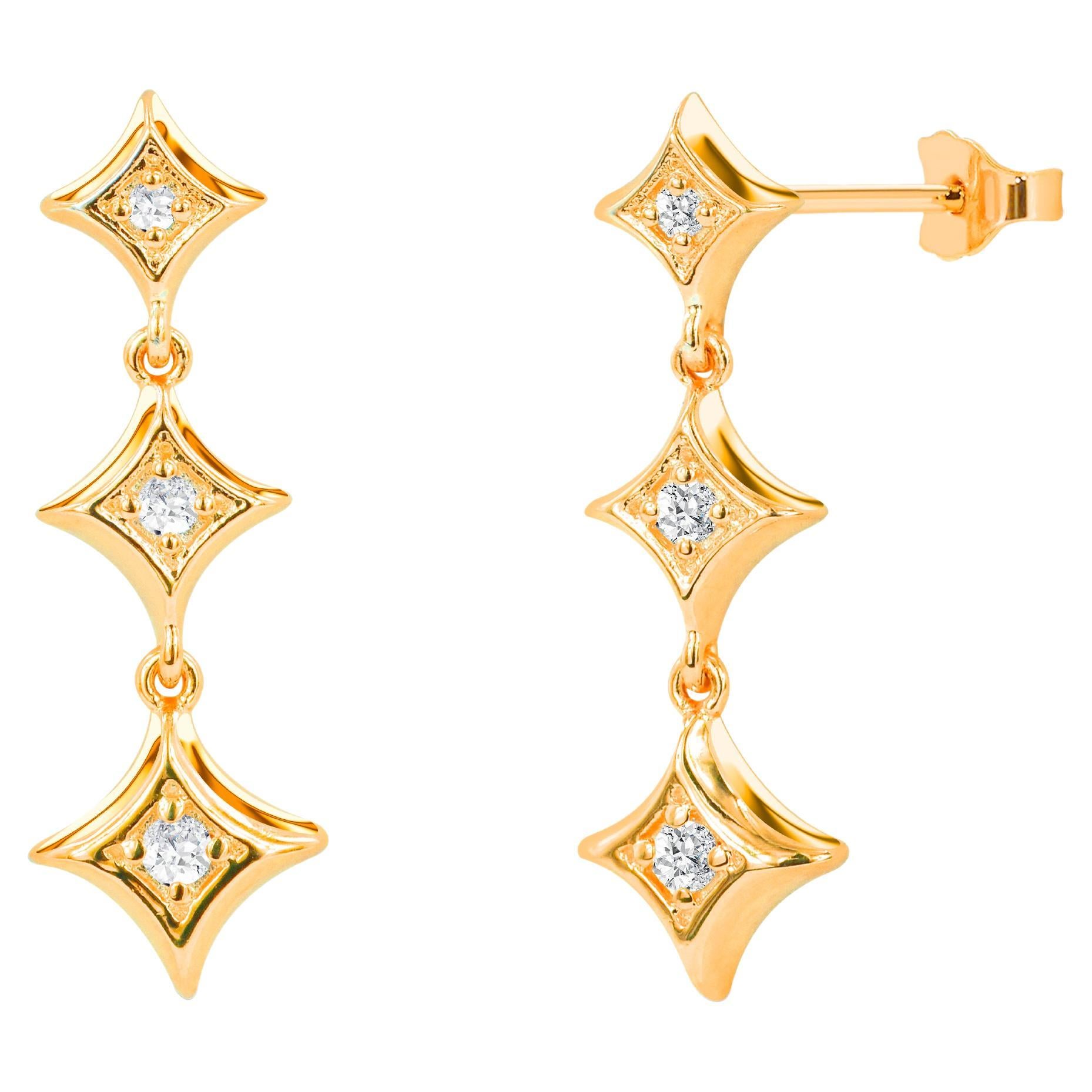 0.15ct Diamond Studs Star Earrings in 14k Gold For Sale