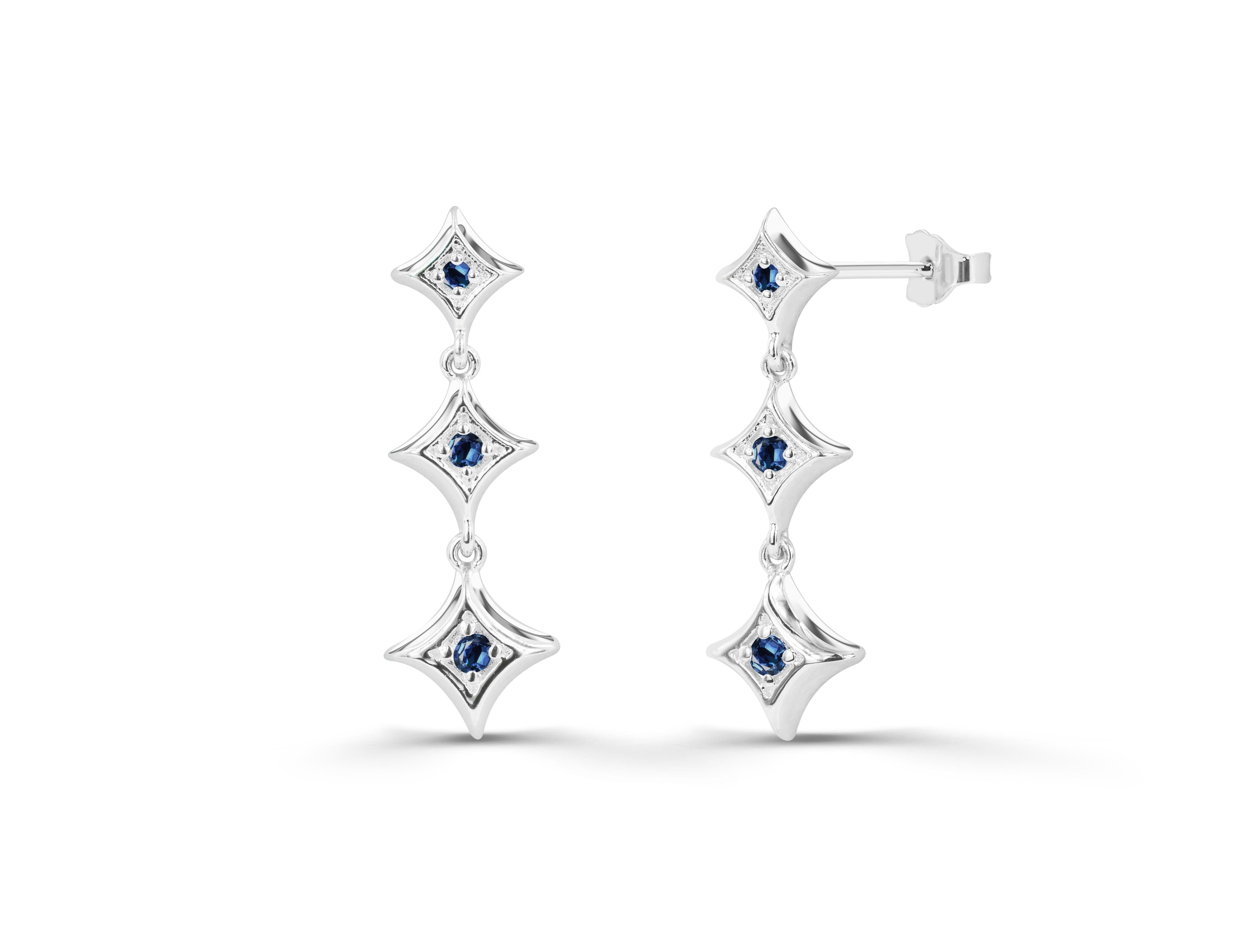 Round Cut 0.15ct Emerald, Ruby and Sapphire Studs Star Earrings in 14k Gold For Sale