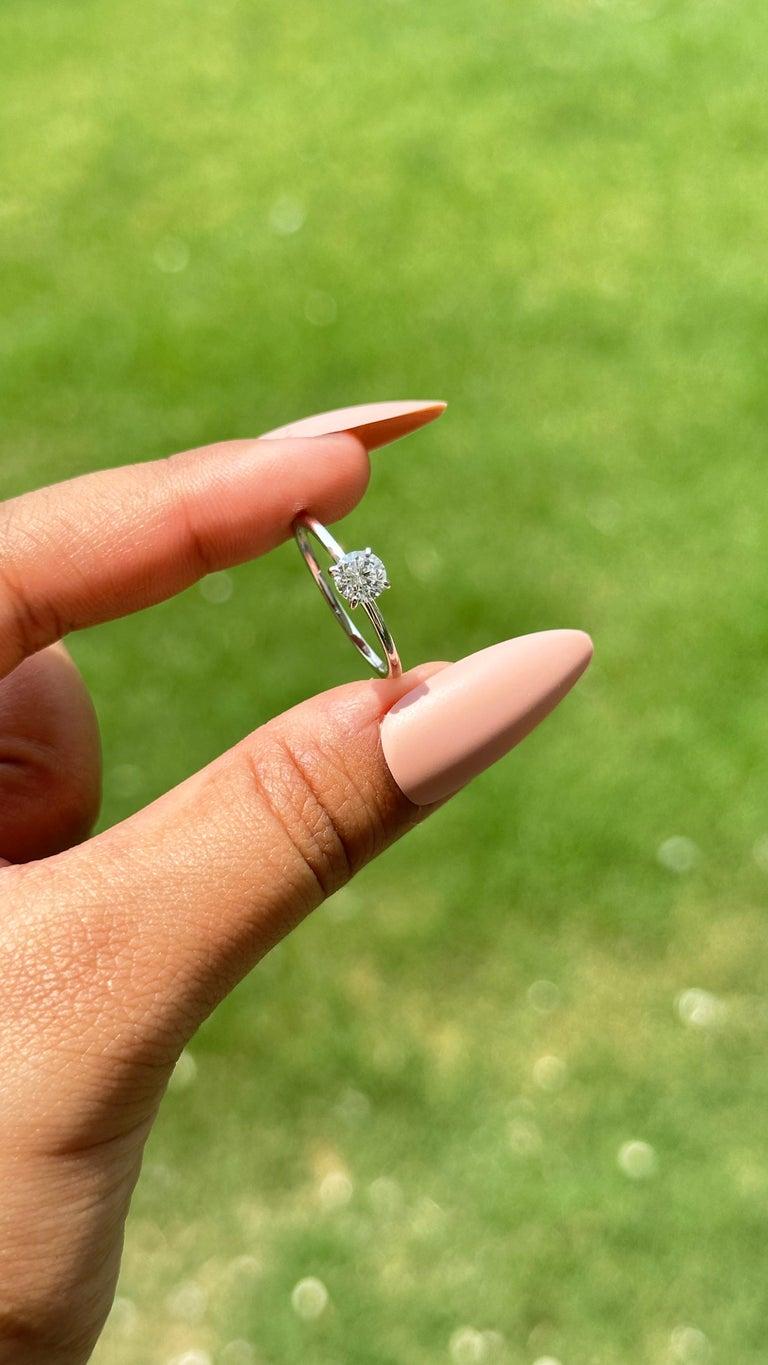 For Sale:  0.51 ct Moissanite Round Solitaire Ring in 14k Solid White Gold for Mom Gift 3