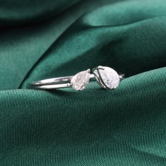 Bague ouverte « Toi et Moi » avec diamant naturel en forme de poire de 0,51 ct, en or blanc 18 carats