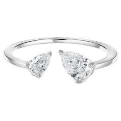 Bague ouverte « Toi et Moi » avec diamant naturel en forme de poire de 0,51 ct, en or blanc 18 carats