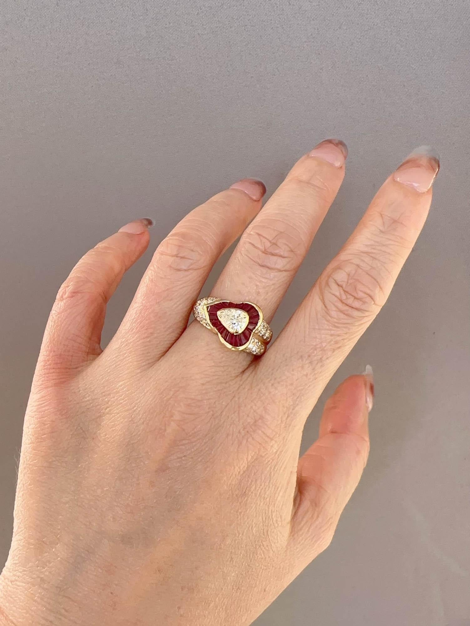 0.51ct Certified Center Diamond and Baguette Ruby Halo Ring 18K Gold R6730 For Sale 1