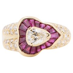 0,51 ct Diamante Central Certificado y Anillo Halo de Rubí Baguette Oro de 18 K R6730
