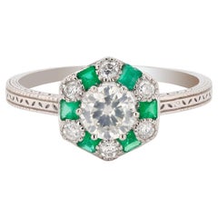 0.51ct Diamond and 0.21ctw Emerald Platinum Ring '0.65ctw Diamonds' EGL USA