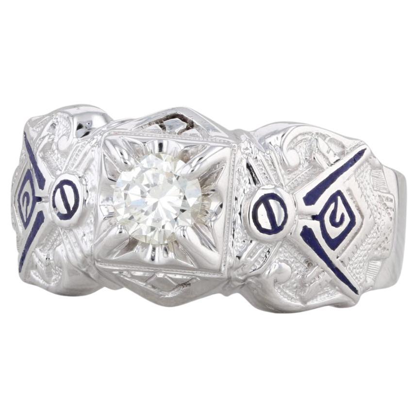 0.51ctw Diamond Masonic Signet Ring 10k Gold Sz 11.25 Blue Lodge Square Compass For Sale