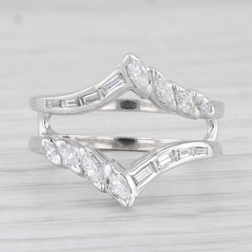 Baguette Cut 0.51ctw Diamond Ring Guard Jacket Wrap 14k White Gold Size 6.5 Wedding Bridal For Sale