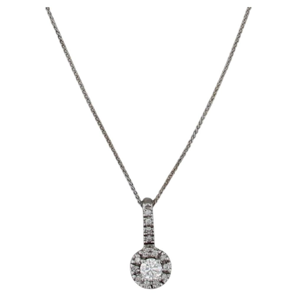 0.51ctw IGI Diamond Halo Pendant Necklace 14k White Gold Wheat Chain
