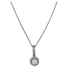 0.51ctw IGI Diamond Halo Pendant Necklace 14k White Gold Wheat Chain