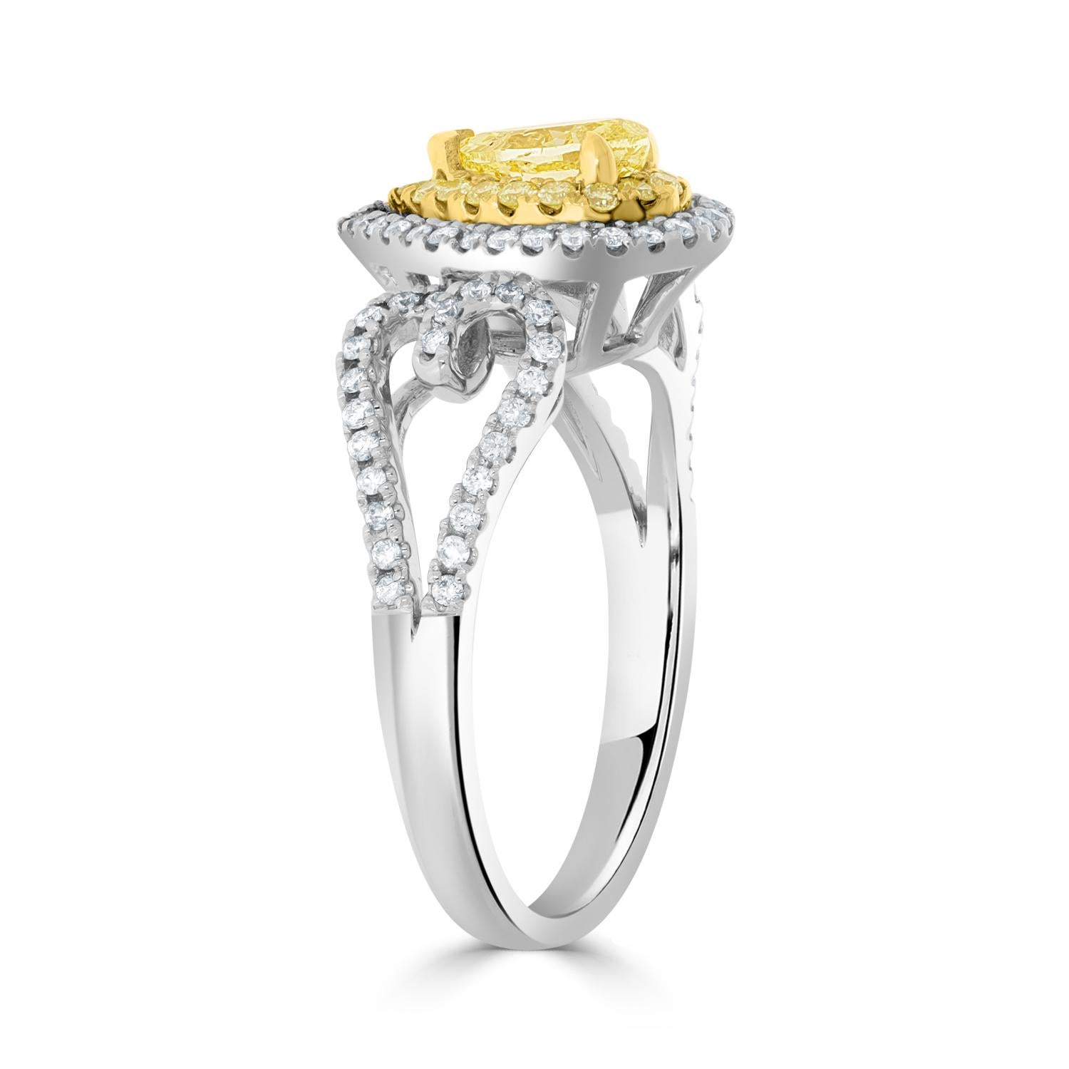 Modern 0.51tct Yellow Diamond Ring with 0.41tct Diamonds Set in 14k Two Tone Gold