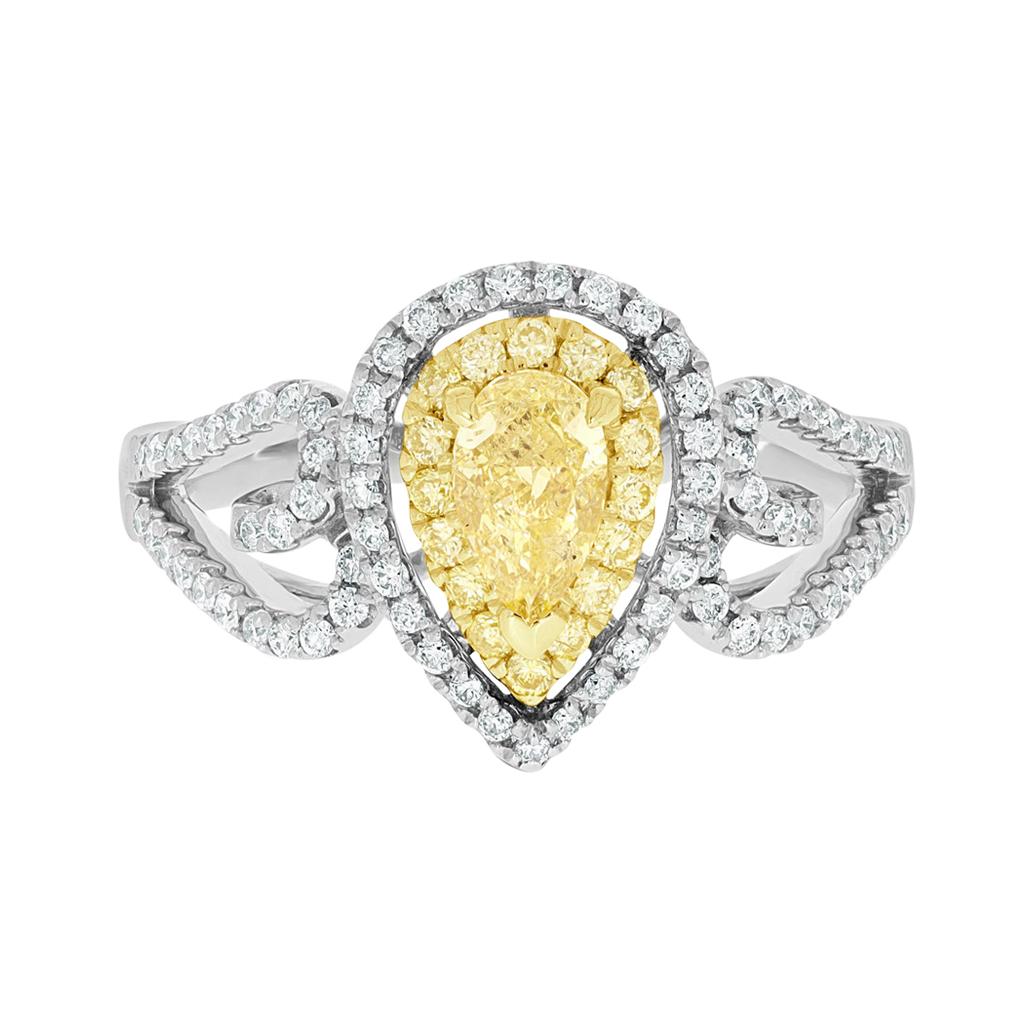 0.51tct Yellow Diamond Ring with 0.41tct Diamonds Set in 14k Two Tone Gold