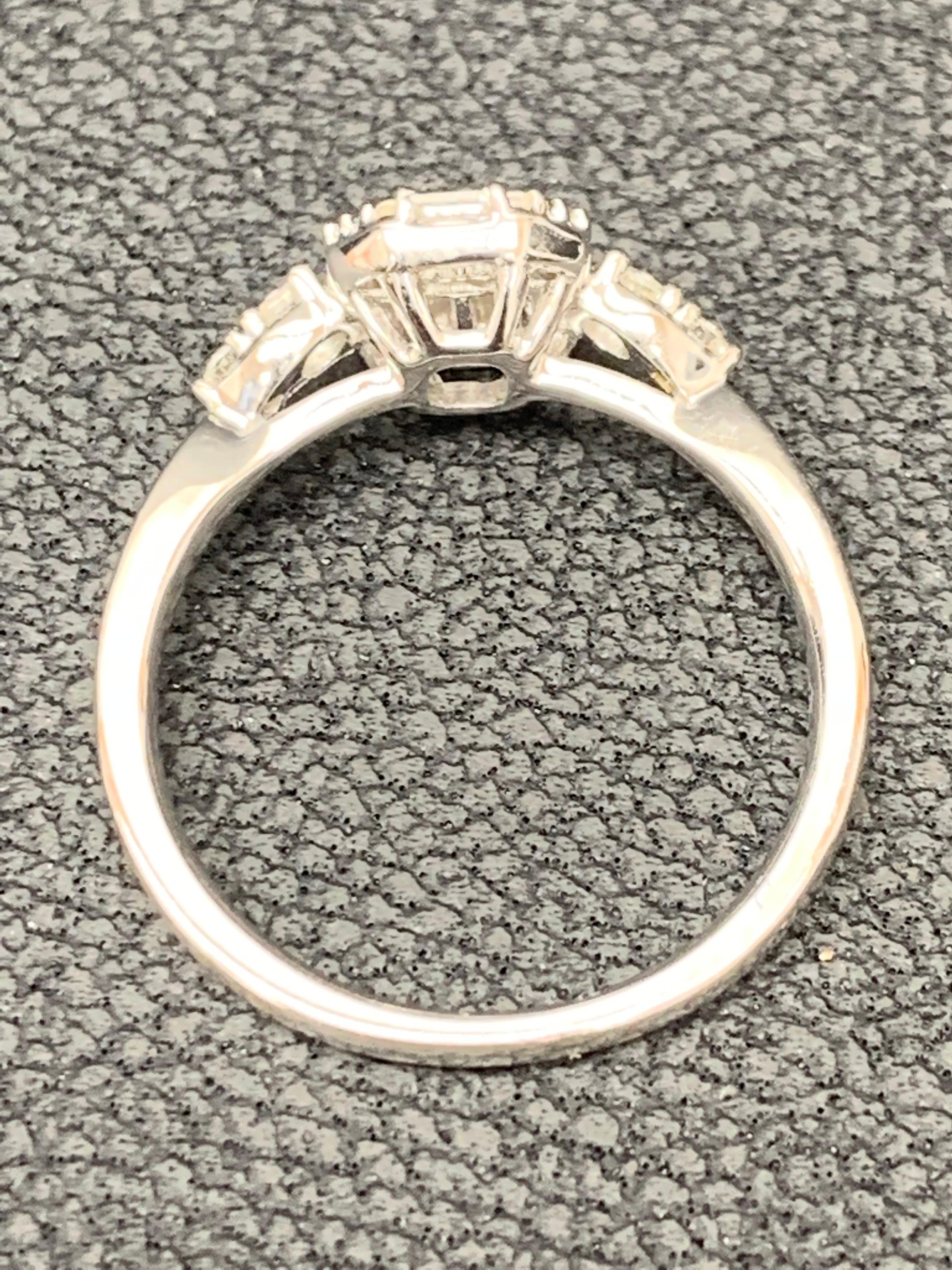 0.52 Carat Baguette and Round Diamond Engagement Ring in 18K White Gold For Sale 5
