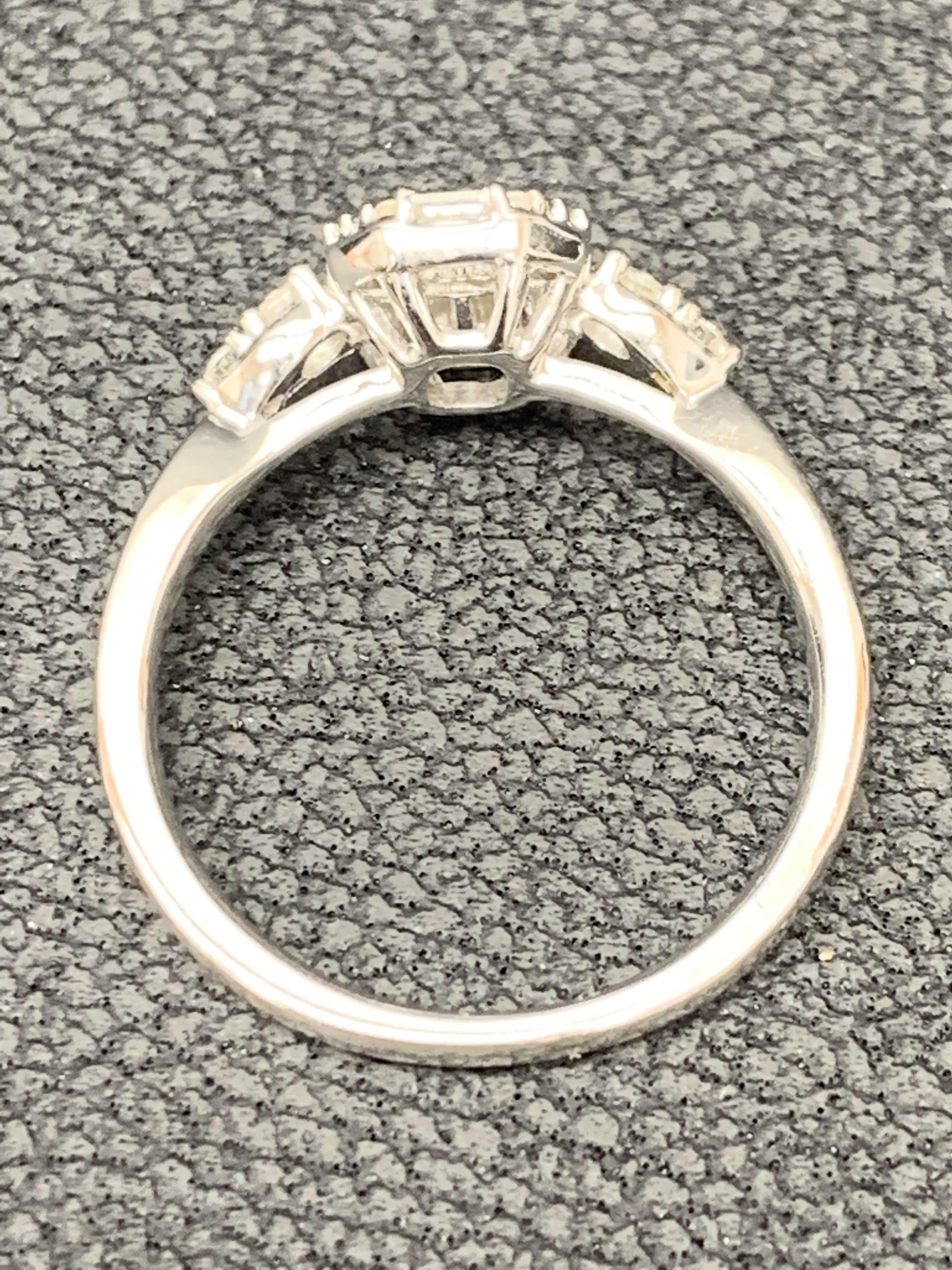 0.52 Carat Baguette and Round Diamond Engagement Ring in 18K White Gold For Sale 6