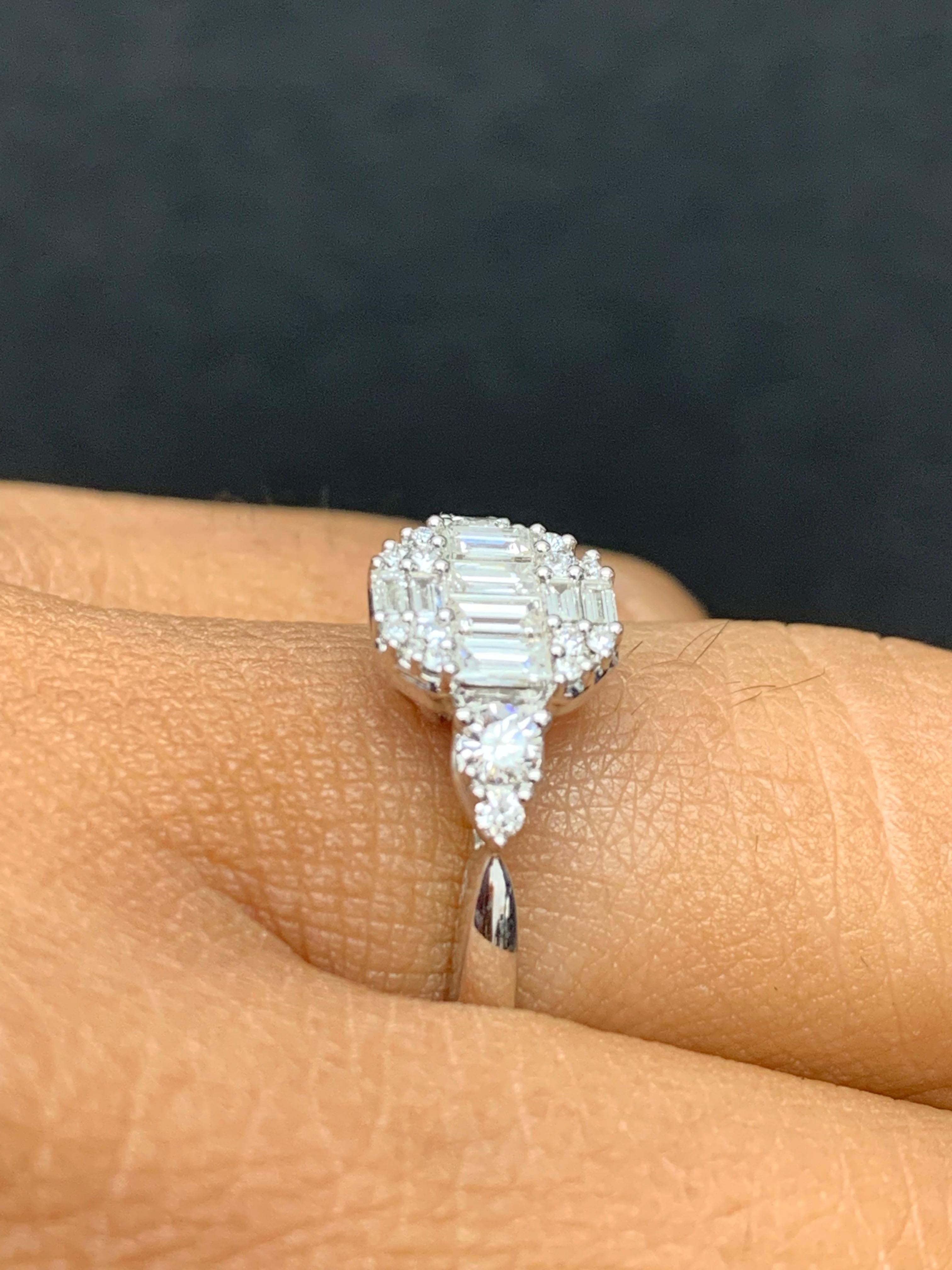 Modern 0.52 Carat Baguette and Round Diamond Engagement Ring in 18K White Gold For Sale