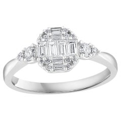 0.52 Carat Baguette and Round Diamond Engagement Ring in 18K White Gold