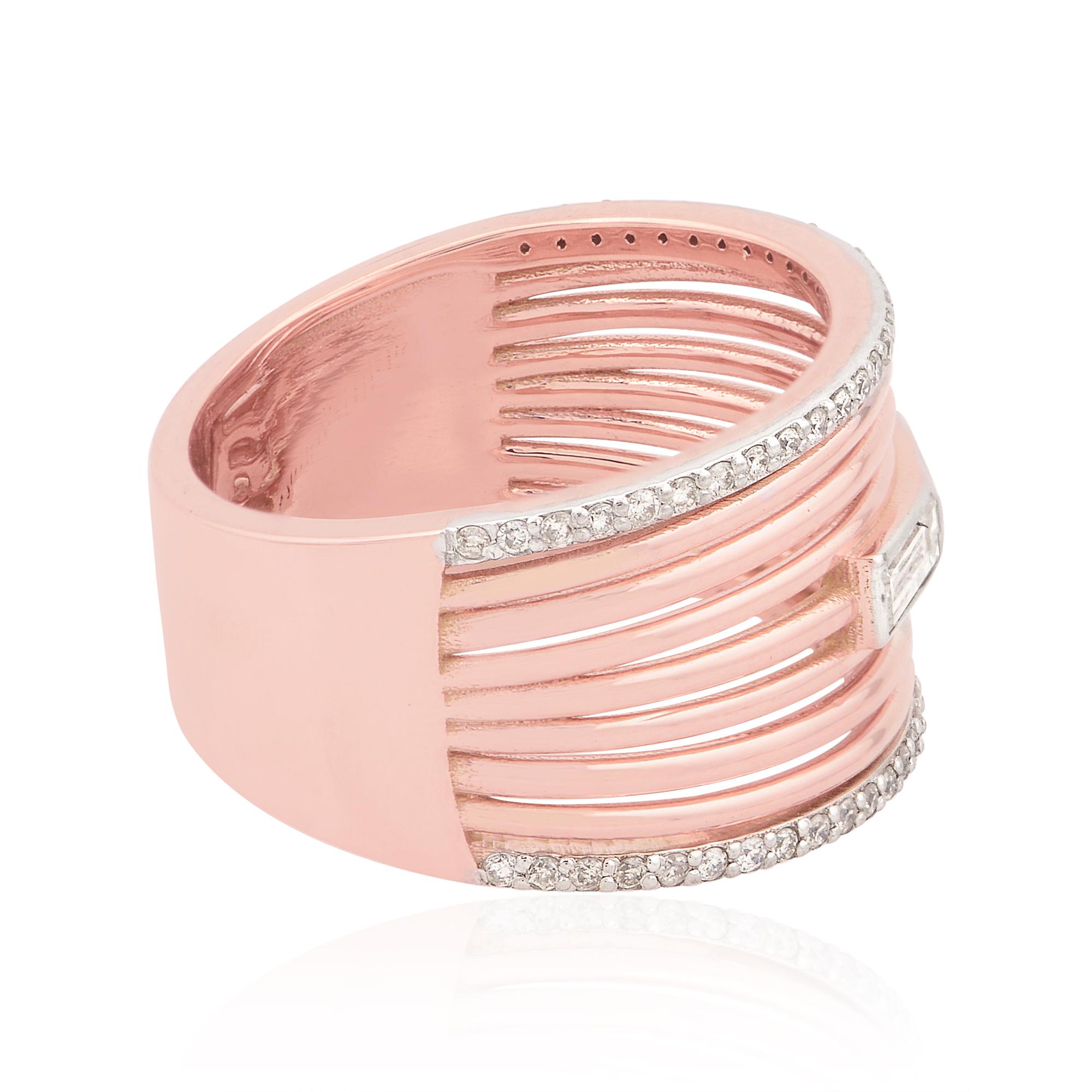 For Sale:  0.52 Carat Baguette Diamond Multi Layer Band Ring 14 Karat Rose Gold Jewelry 2