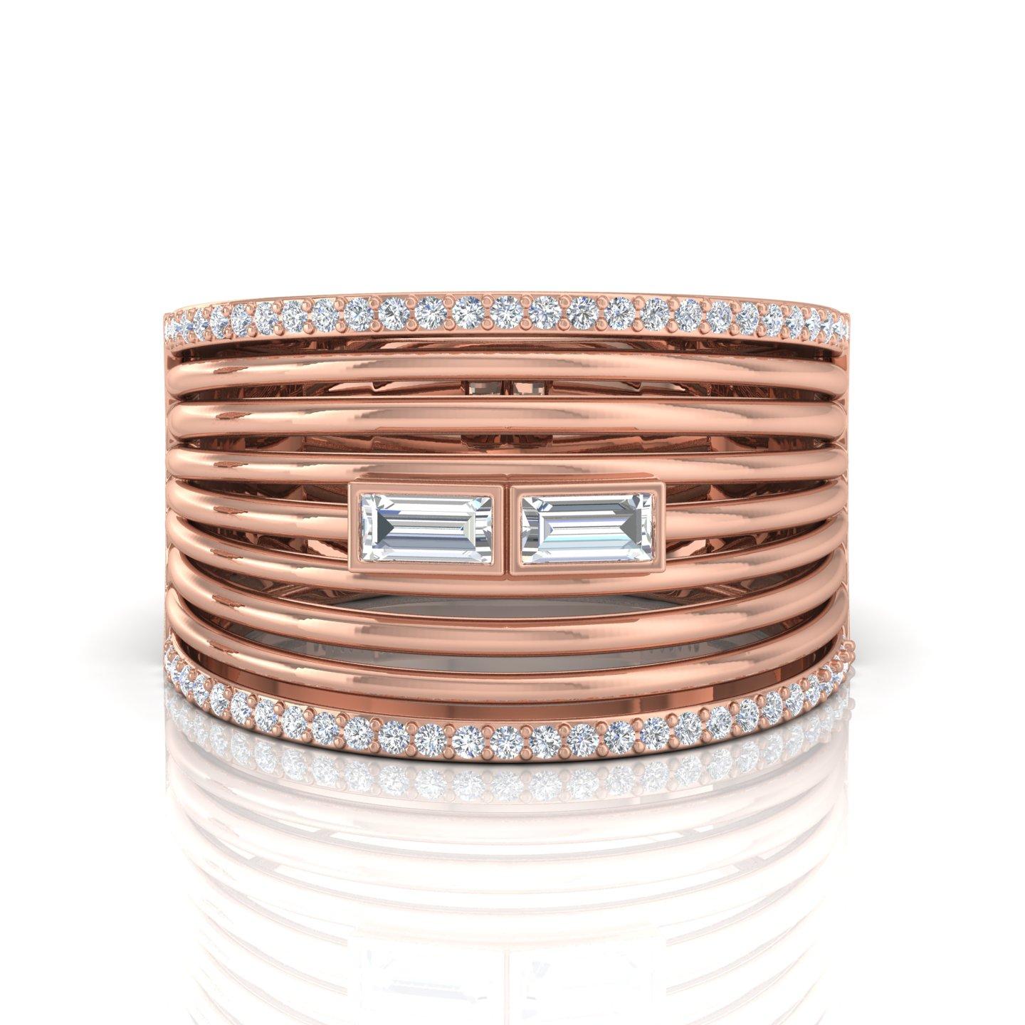 Im Angebot: 0,52 Karat Baguette-Diamant Multi Layer-Ring 14 Karat Roségold Schmuck () 4