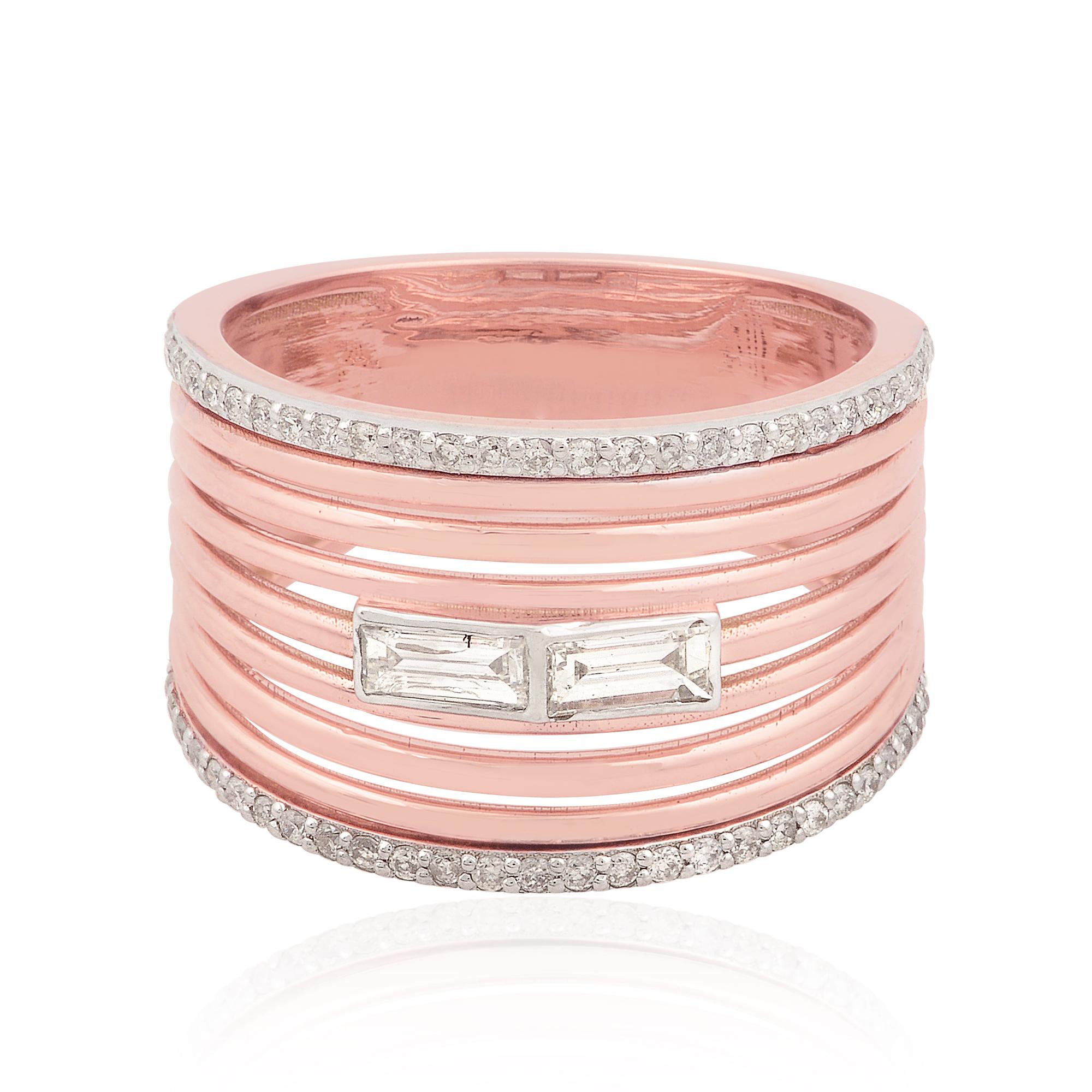 in vendita:  0,52 Carati Baguette Diamond Multi Layer Band Ring Gioielli in oro rosa 14 carati 4