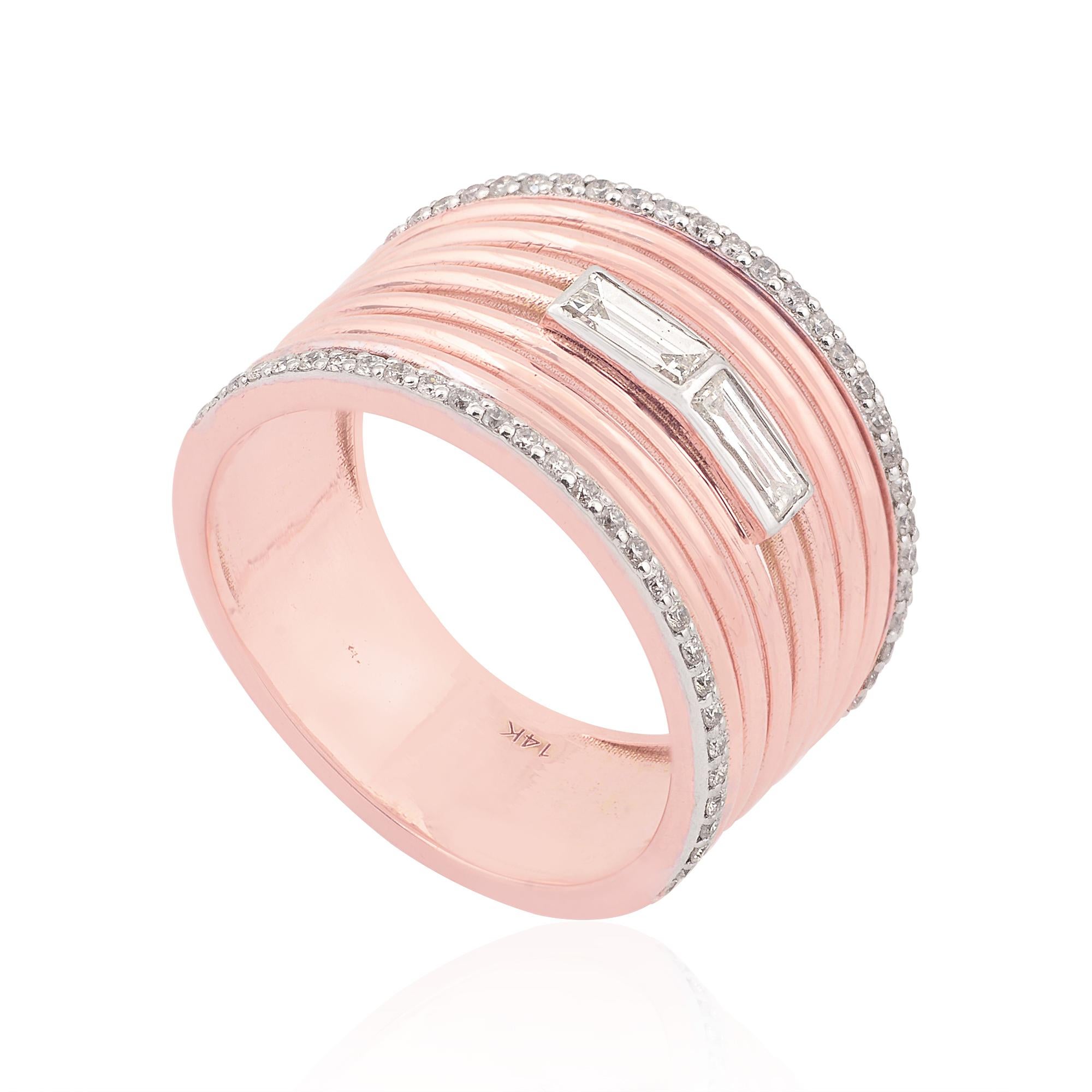 in vendita:  0,52 Carati Baguette Diamond Multi Layer Band Ring Gioielli in oro rosa 14 carati 6