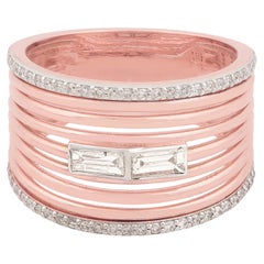 Bague à anneau en or rose 14 carats avec diamants baguettes 0,52 carat multi-couches