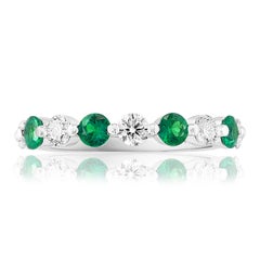 0.52 Carat Brilliant Cut Emerald and Diamond 9 Stone Wedding Band 14K Whitegold