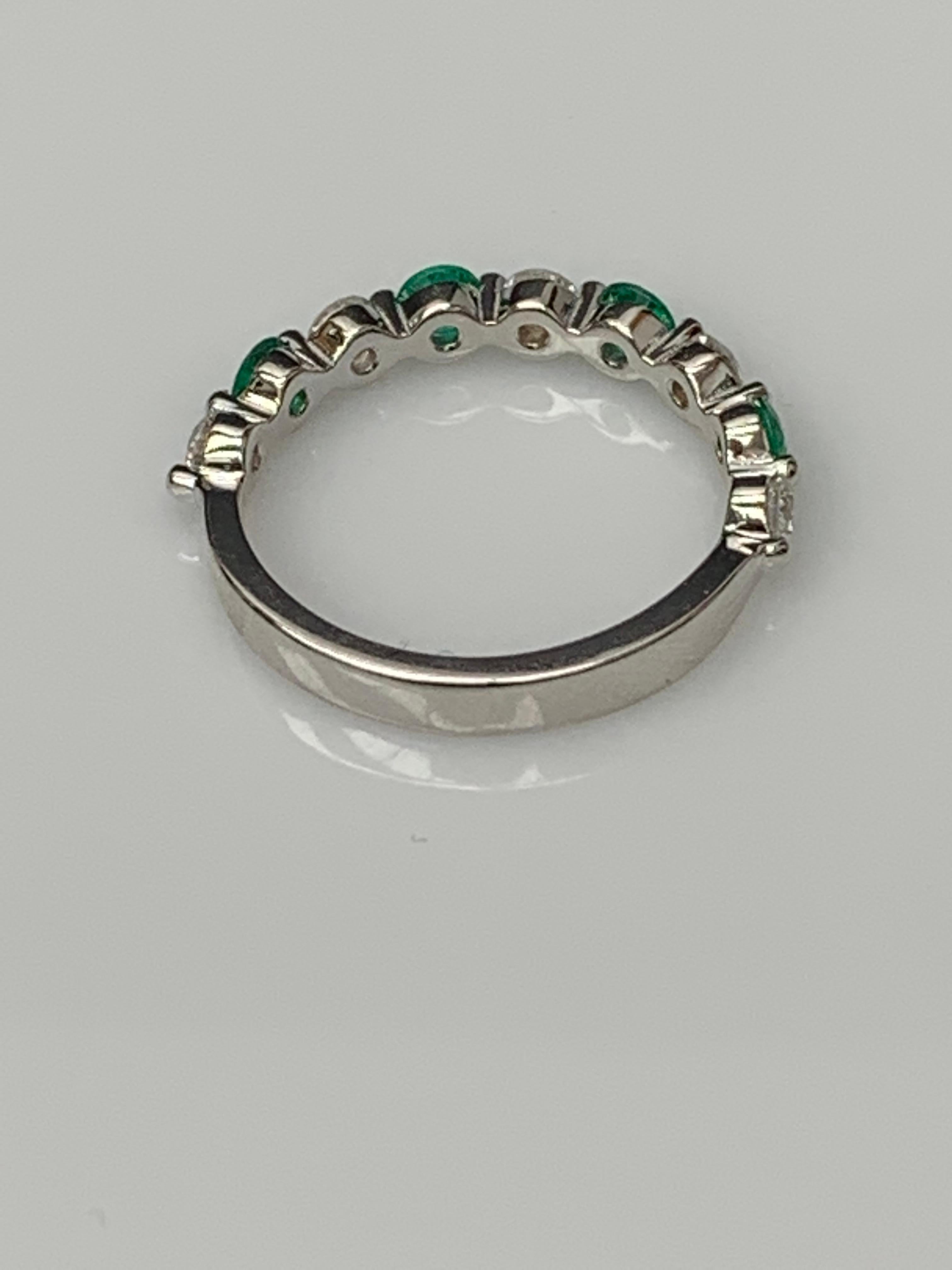 0.52 Carat Brilliant Cut Emerald and Diamond 9 Stone Wedding Band 14K Whitegold In New Condition For Sale In NEW YORK, NY