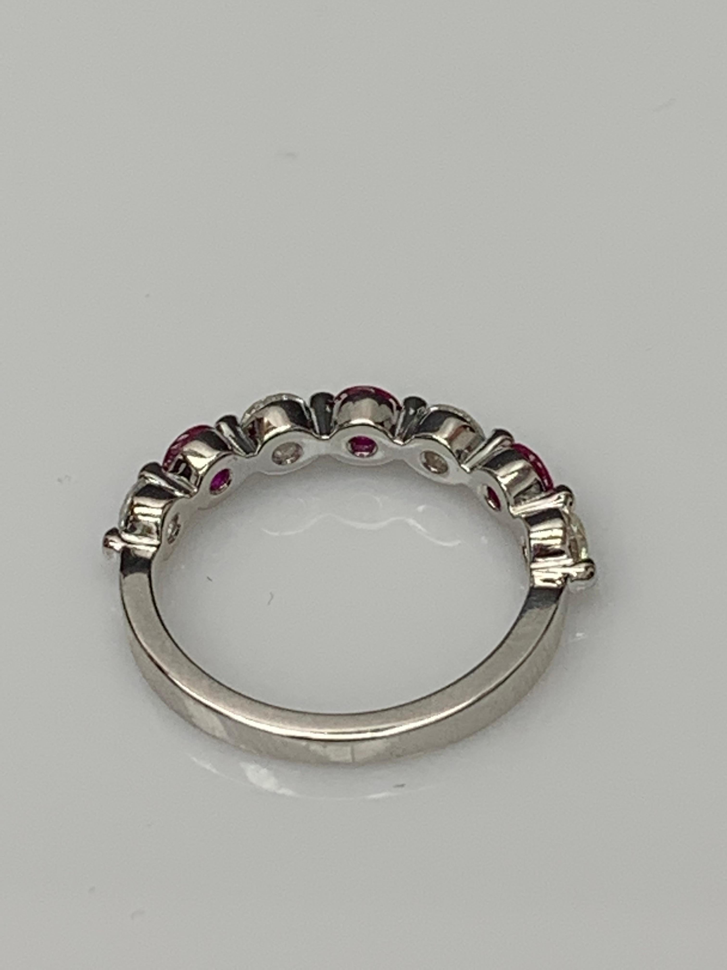0.52 Carat Brilliant Cut Ruby and Diamond 7 Stone Wedding Band in 14K White Gold For Sale 7