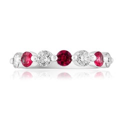 0.52 Carat Brilliant Cut Ruby and Diamond 7 Stone Wedding Band in 14K White Gold
