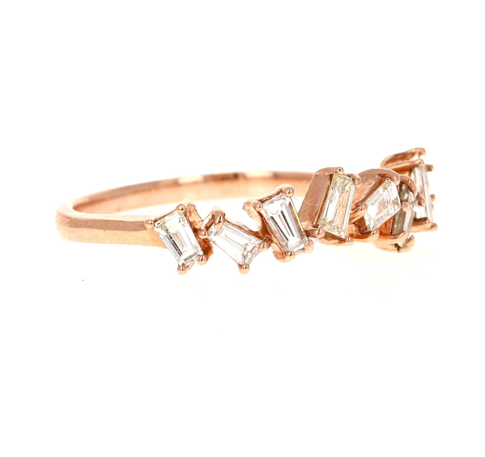 Contemporary 0.52 Carat Diamond 14 Karat Rose Gold Band For Sale