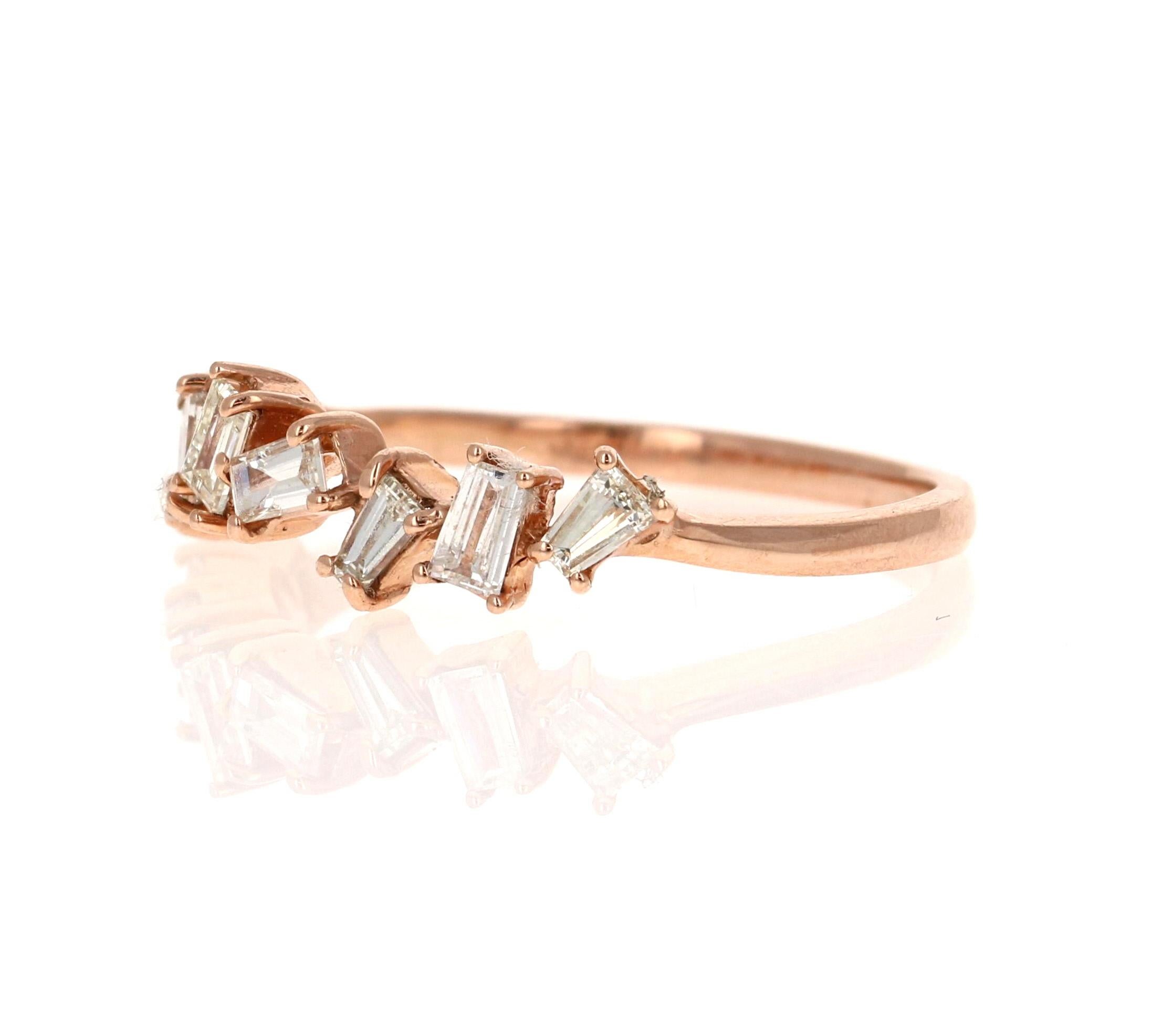 Baguette Cut 0.52 Carat Diamond 14 Karat Rose Gold Band For Sale