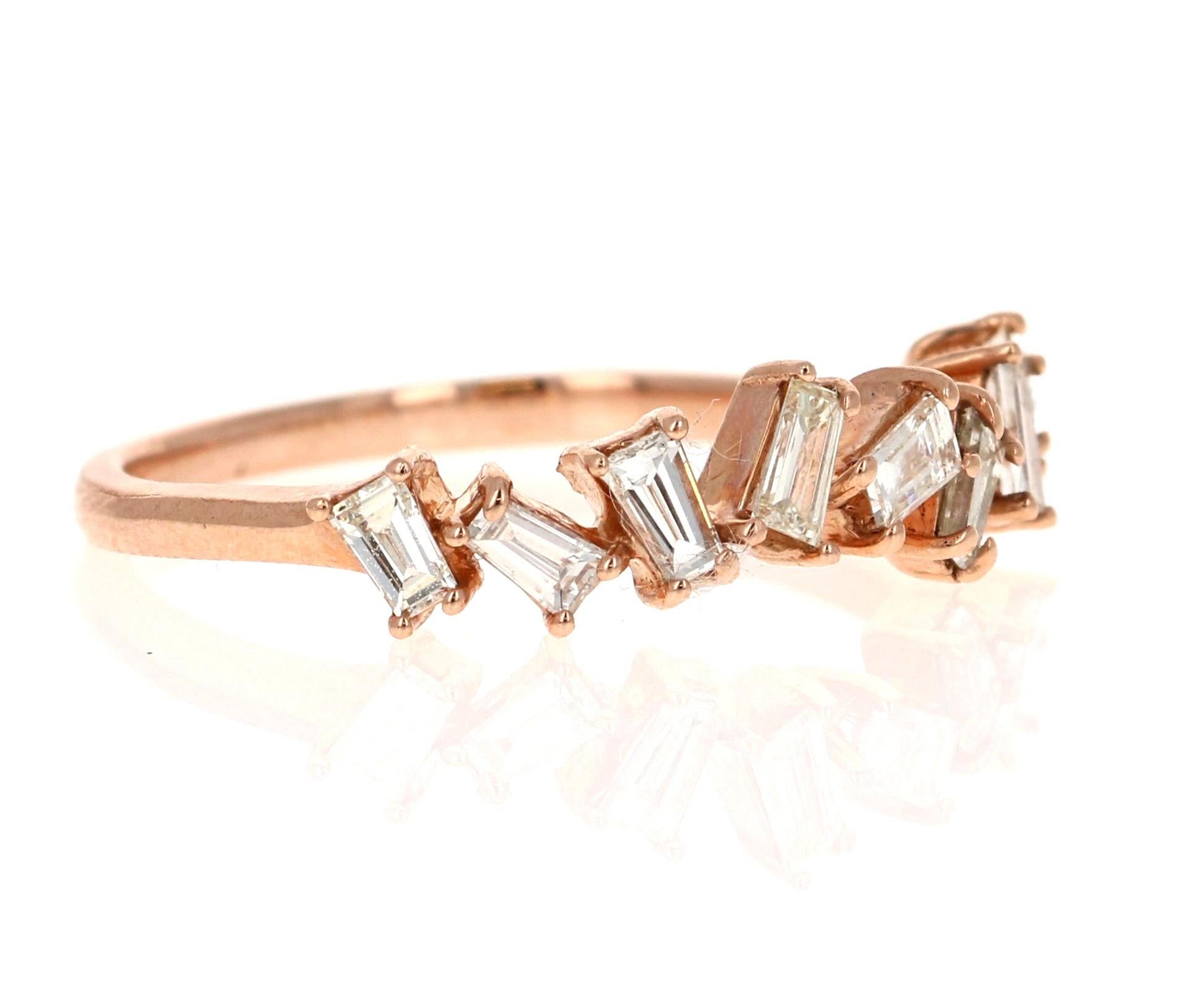 0.52 Carat Diamond 14 Karat Rose Gold Band In New Condition For Sale In Los Angeles, CA