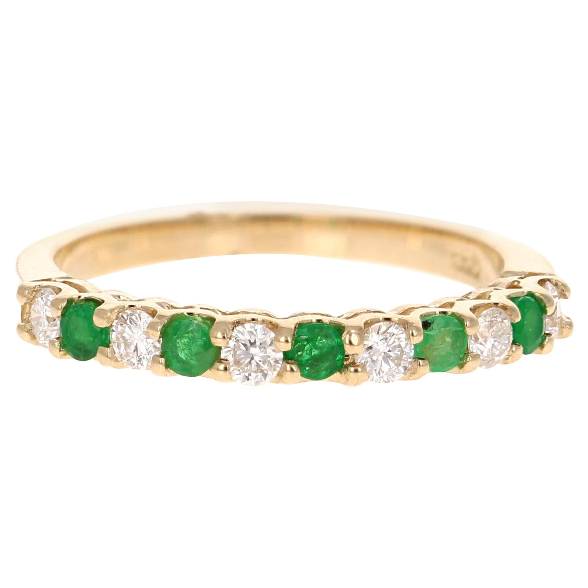 0.52 Carat Emerald Diamond 14 Karat Yellow Gold Band