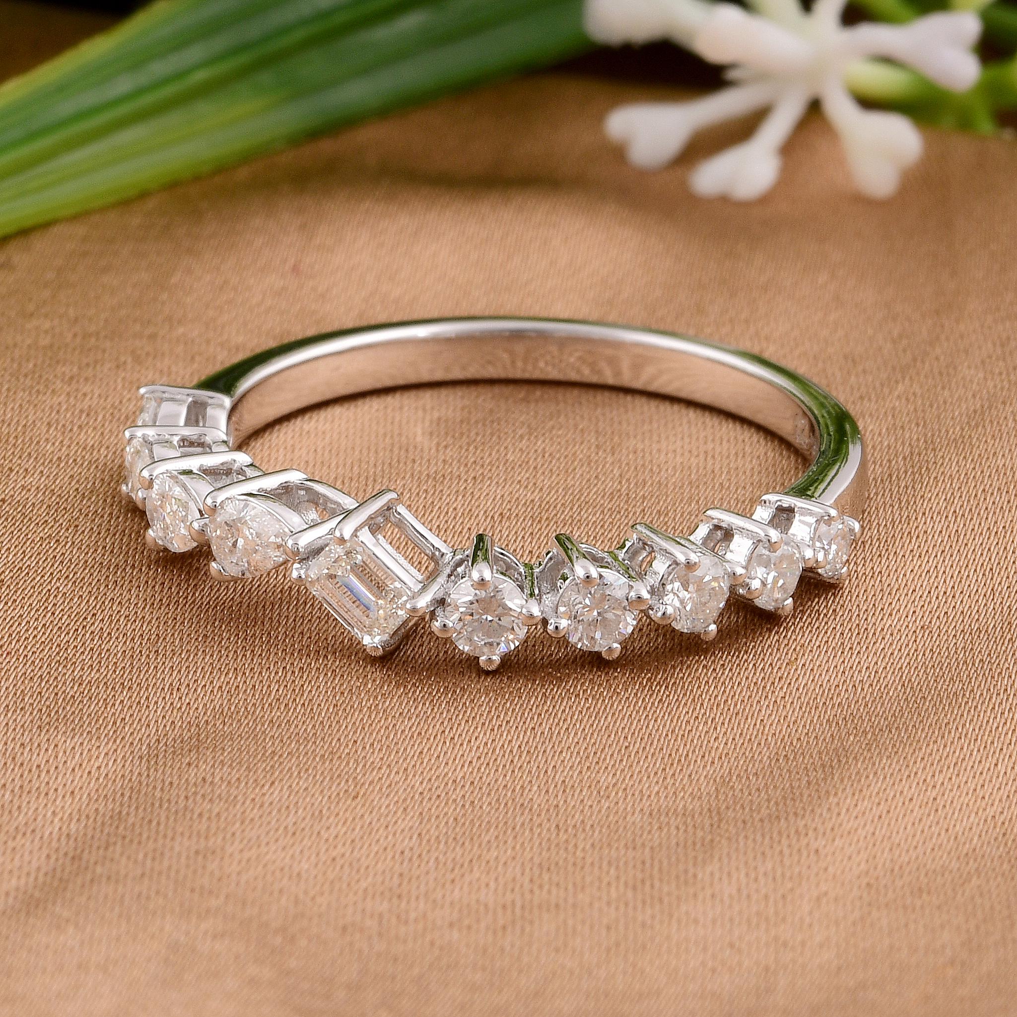 Modern 0.52 Carat Emerald & Pear Diamond Half Eternity Band Ring 14 Karat White Gold For Sale