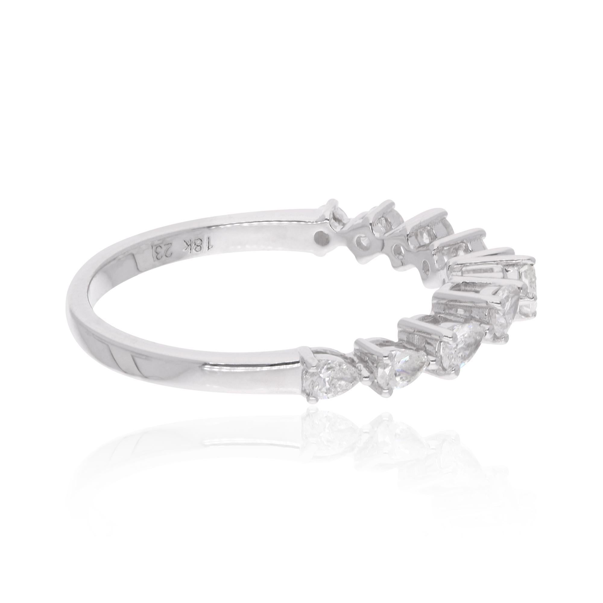0,52 Karat Smaragd & birnenförmiger Diamant Halb-Eternity-Ring 14 Karat Weißgold Damen im Angebot
