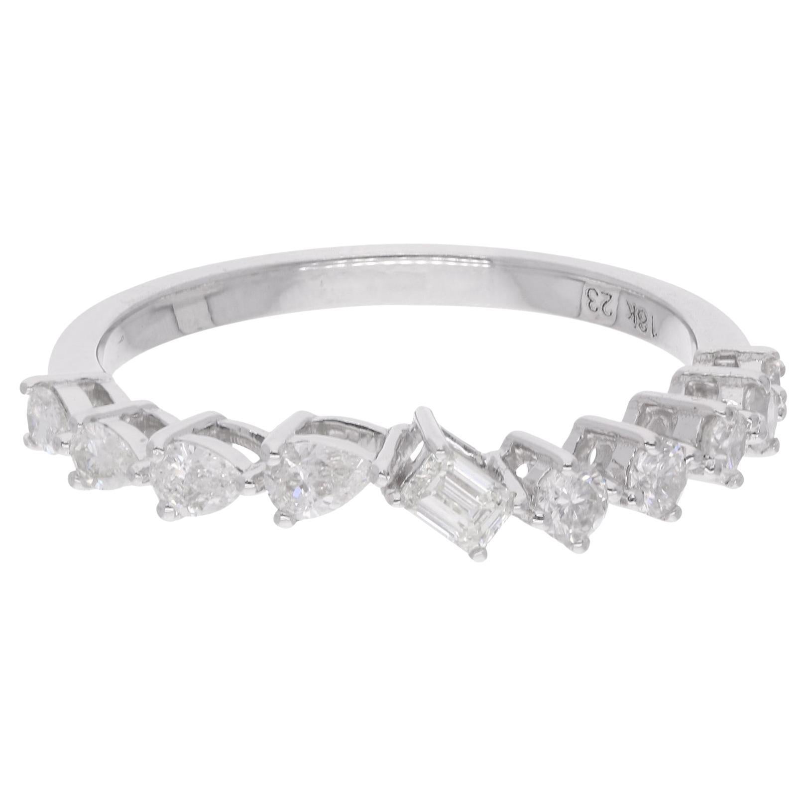 0.52 Carat Emerald & Pear Diamond Half Eternity Band Ring 14 Karat White Gold For Sale