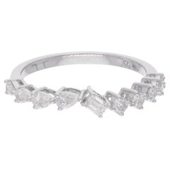 0.52 Carat Emerald & Pear Diamond Half Eternity Band Ring 18 Karat White Gold