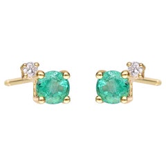 0.52 Carat Emerald Round Cut Diamond Accents 10K Yellow Gold Stud Earring
