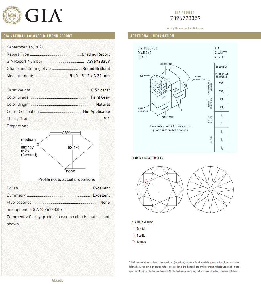 0.52 Carat Faint Gray Round cut diamond SI1 Clarity GIA Certified  For Sale 2
