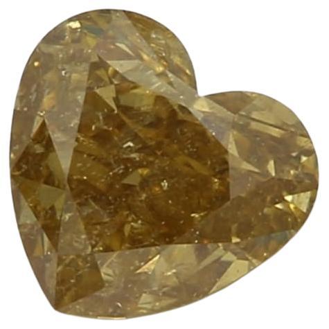 0.52 Carat Fancy Deep Brownish Yellow Heart Shape Diamond I2 Clarity GIA Cert