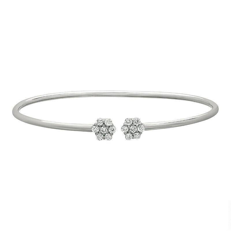 Contemporary 0.52 Carat Natural Diamond Flower Bangle Bracelet 14K White Gold For Sale