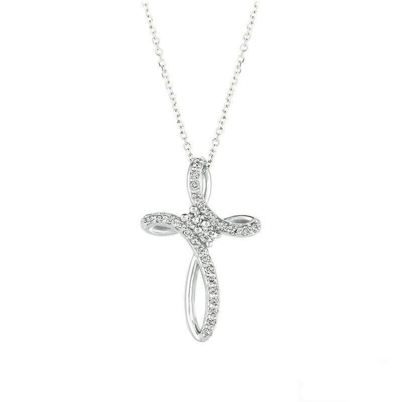 Round Cut 0.52 Carat Natural Diamond Necklace 14K White Gold G SI Chain For Sale