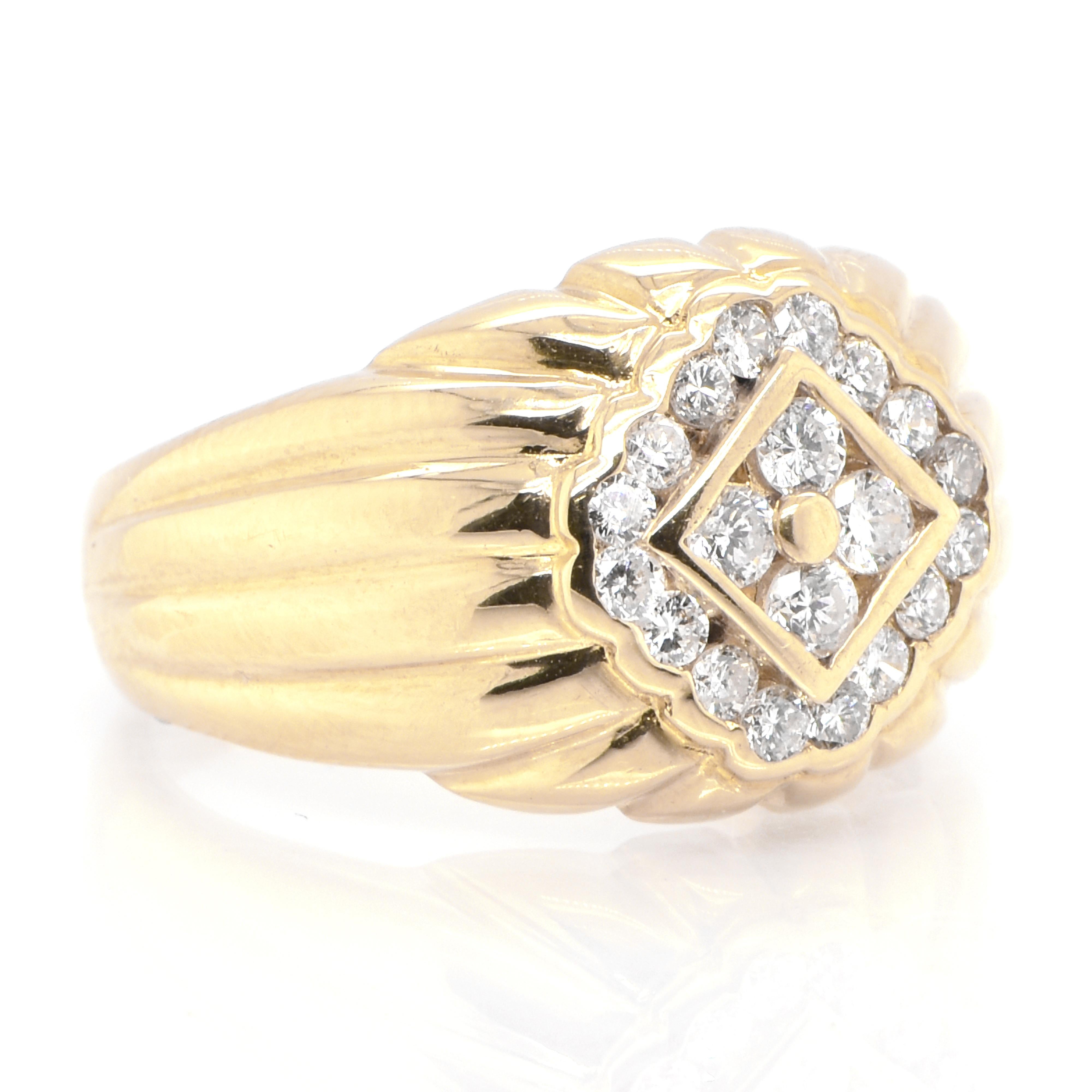 Ein wunderschöner Ring mit 0,52 Karat Melee-Diamanten in 18 Karat Gelbgold. Diamanten werden seit Tausenden von Jahren in der Geschichte der Menschheit als Schmuck und Wertgegenstand geschätzt. Sie werden auf der Mohs-Härteskala mit 10 bewertet und