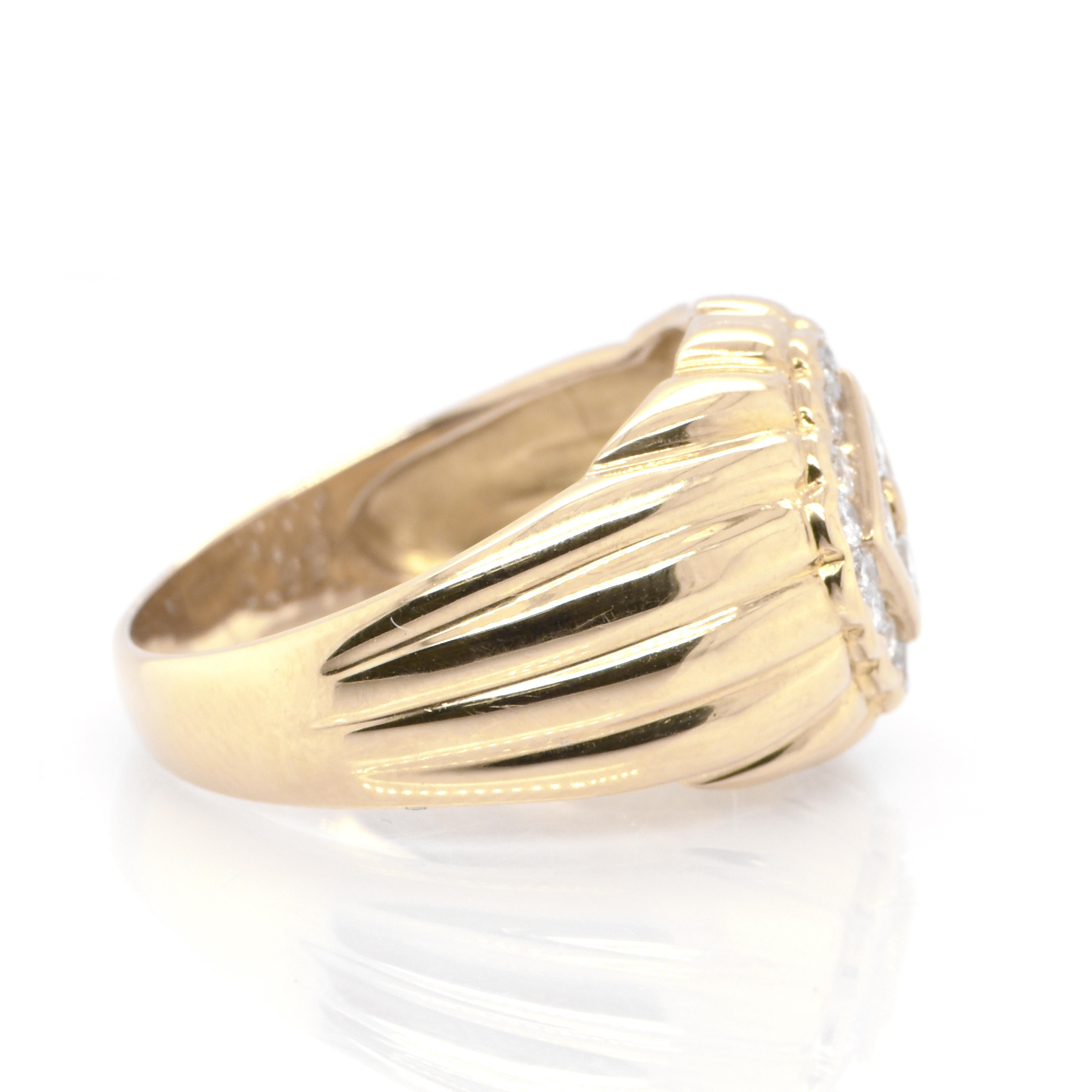 Round Cut 0.52 Carat Natural Diamond Signet Ring Set in 18 Karat Yellow Gold For Sale