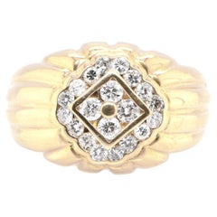 0.52 Carat Natural Diamond Signet Ring Set in 18 Karat Yellow Gold