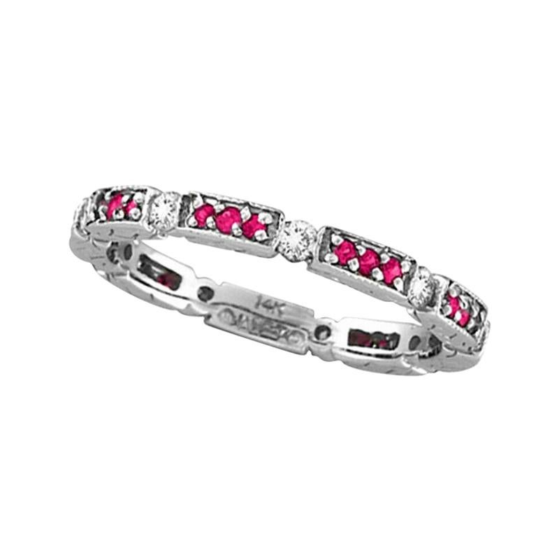 For Sale:  0.52 Carat Natural Pink Sapphire & Diamond Eternity Ring Band 14k White Gold
