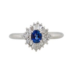 0.52 Carat Oval Cut Sapphire Center Diamond Cocktail Ring Platinum in Stock